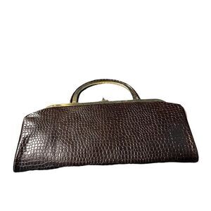 Vintage faux snakeskin brown clutch purse w/ bracelet style‎ handle
